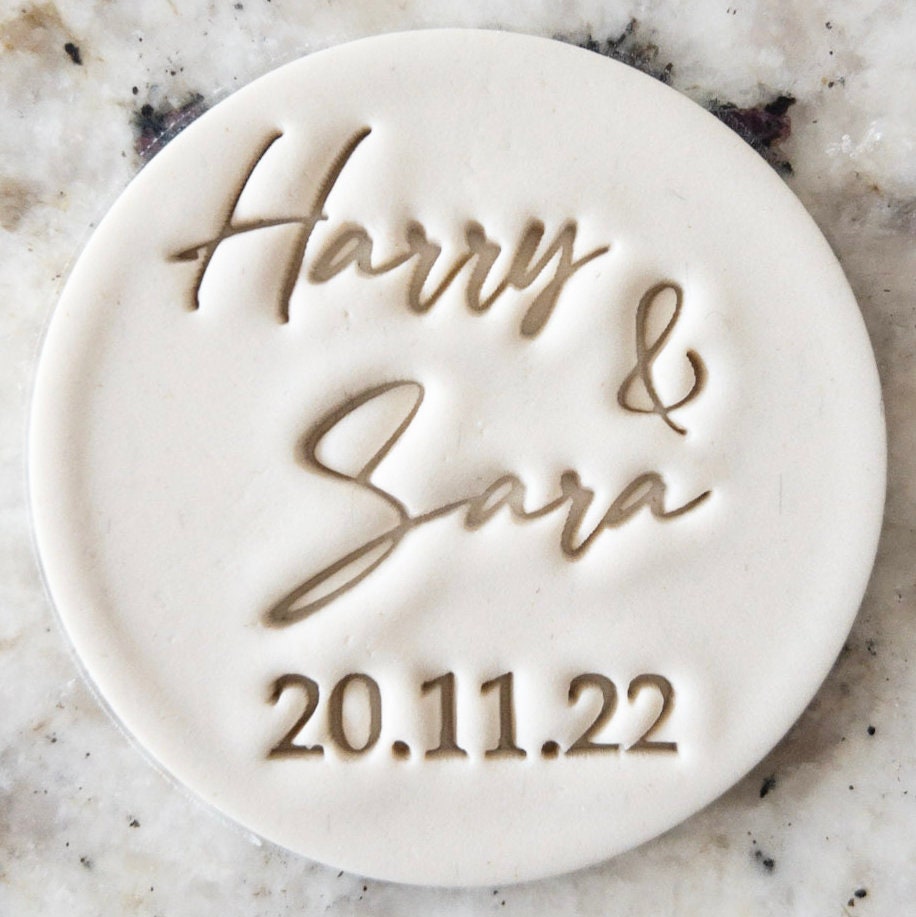 CUSTOM Wedding Names and Date 2 Cookie Biscuit Stamp Cut Bake Stamp